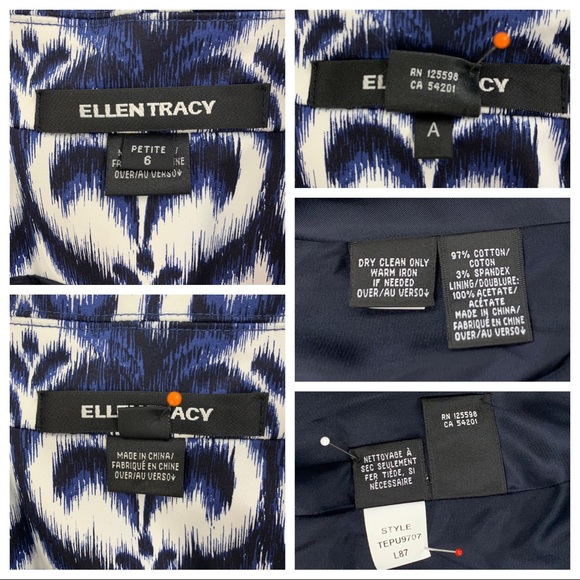 Ellen Tracy Ikat Inspired Peplum Style Blazer Jacket Blue White Black St… - Picture 12 of 16